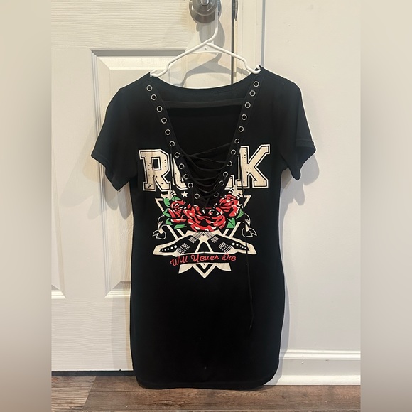 Rock Will Never Die Lace Up Tee - Picture 2 of 3